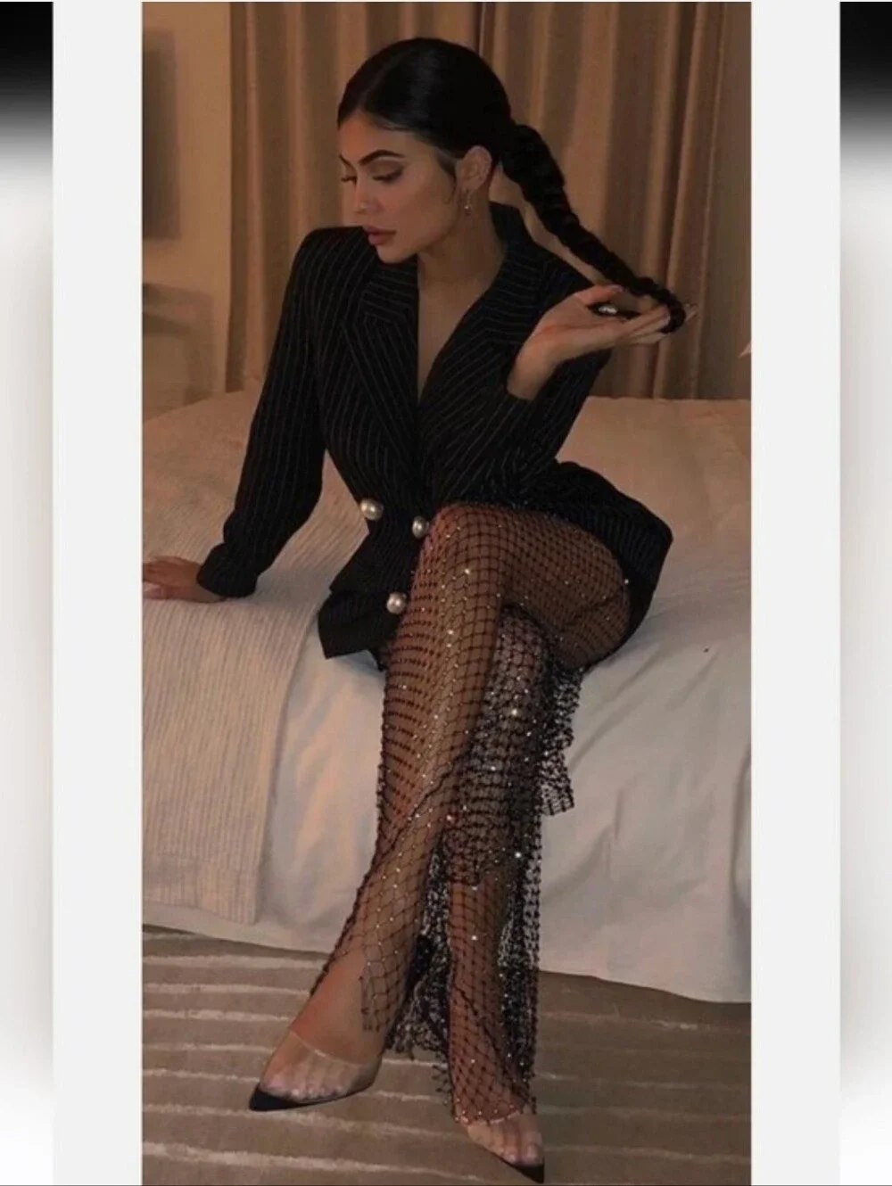 ZARA SHIMMERY Rhinestone Mesh Jewel PANTS Black Size XS